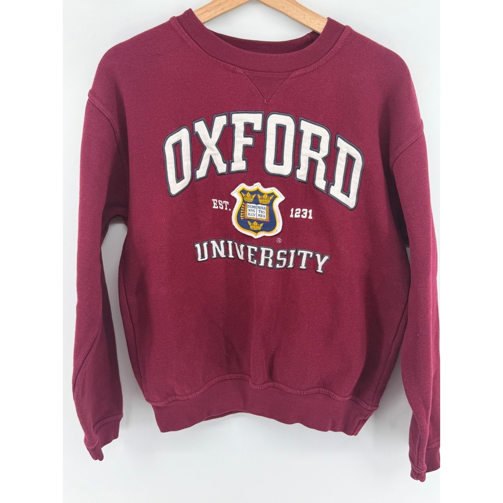 Oxford University Crewneck Sweatshirt Maroon Burgundy Collegiate Crest‎ Small